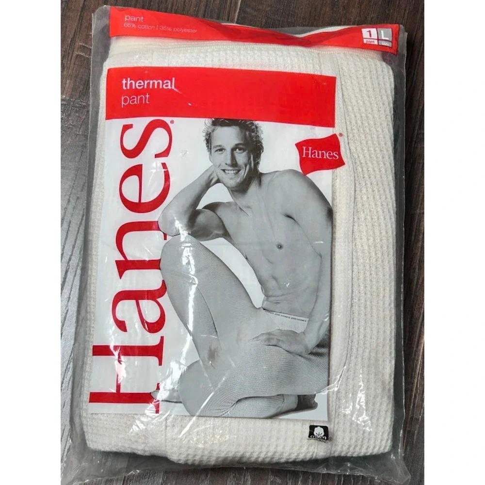 VTG 2006 Hanes Mens Thermal Pants Waffle Knit Long Johns White Large‎ WM02-EC